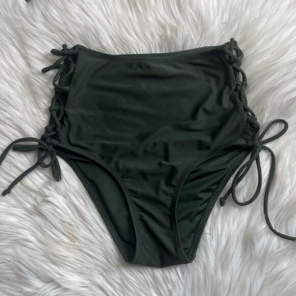 Fashion Nova High Waisted Lace Up Bikini Bottoms Green Size Medium - Picture 1 of 2